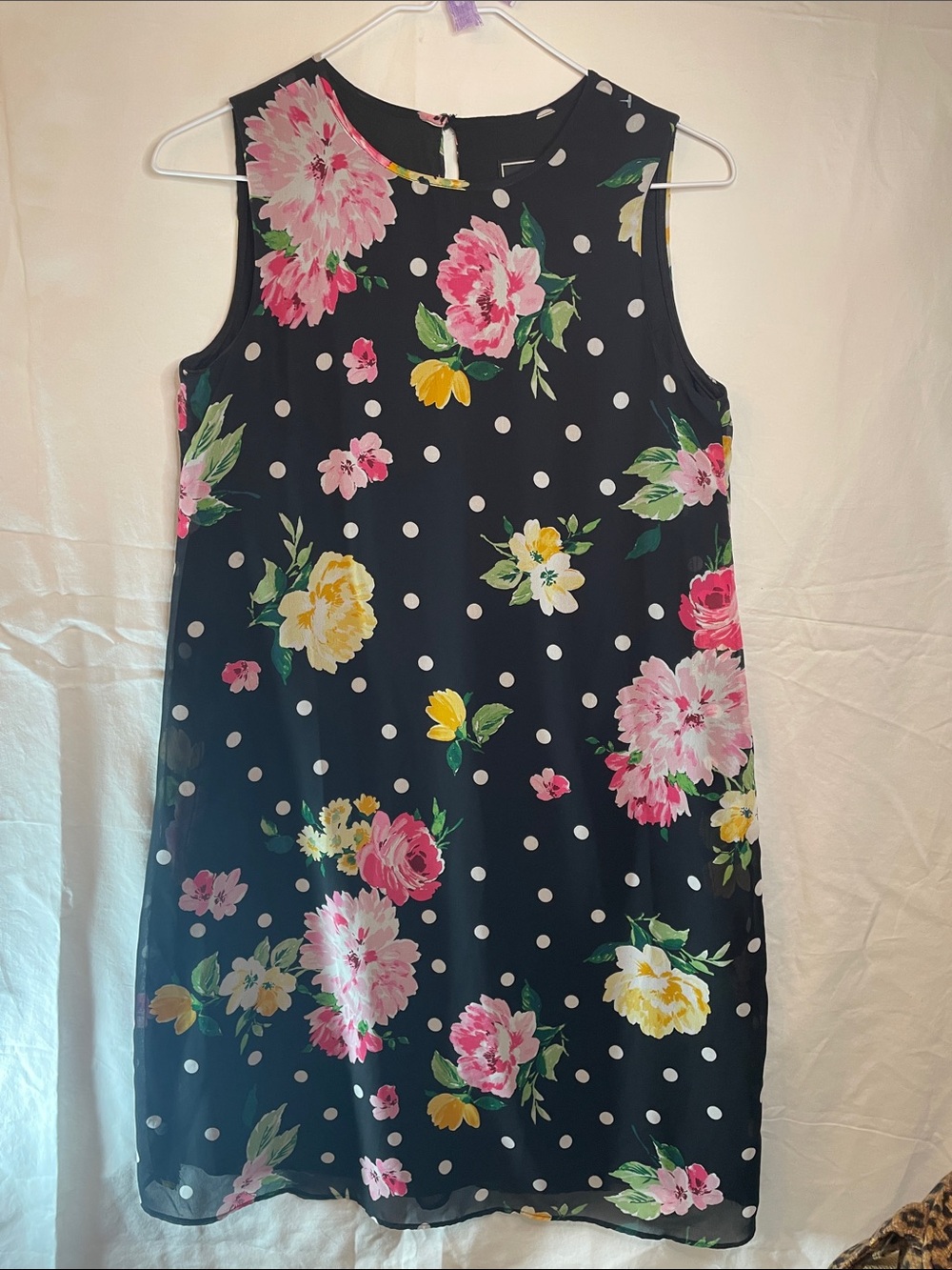 JH Black Floral Polka Dot Sleeveless Midi Dress